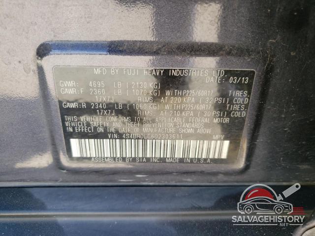 4S4BRDLC6D2303611 2013 SUBARU OUTBACK photo no. 12