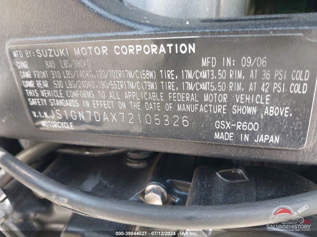 JS1GN7DAX72105326 2007 SUZUKI GSX-R600 photo no. 9