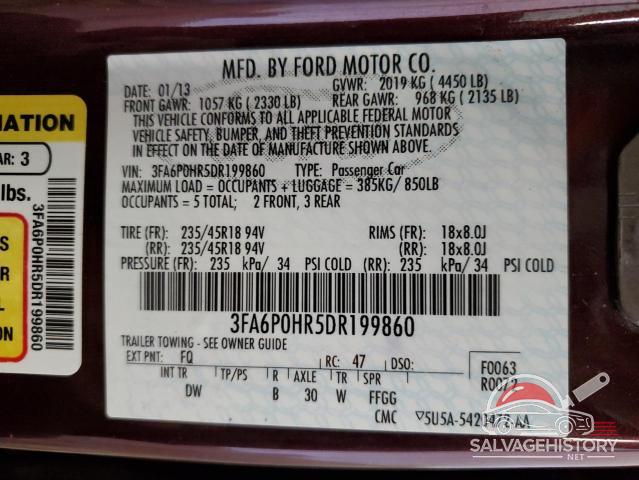 3FA6P0HR5DR199860 2013 FORD FUSION photo no. 12