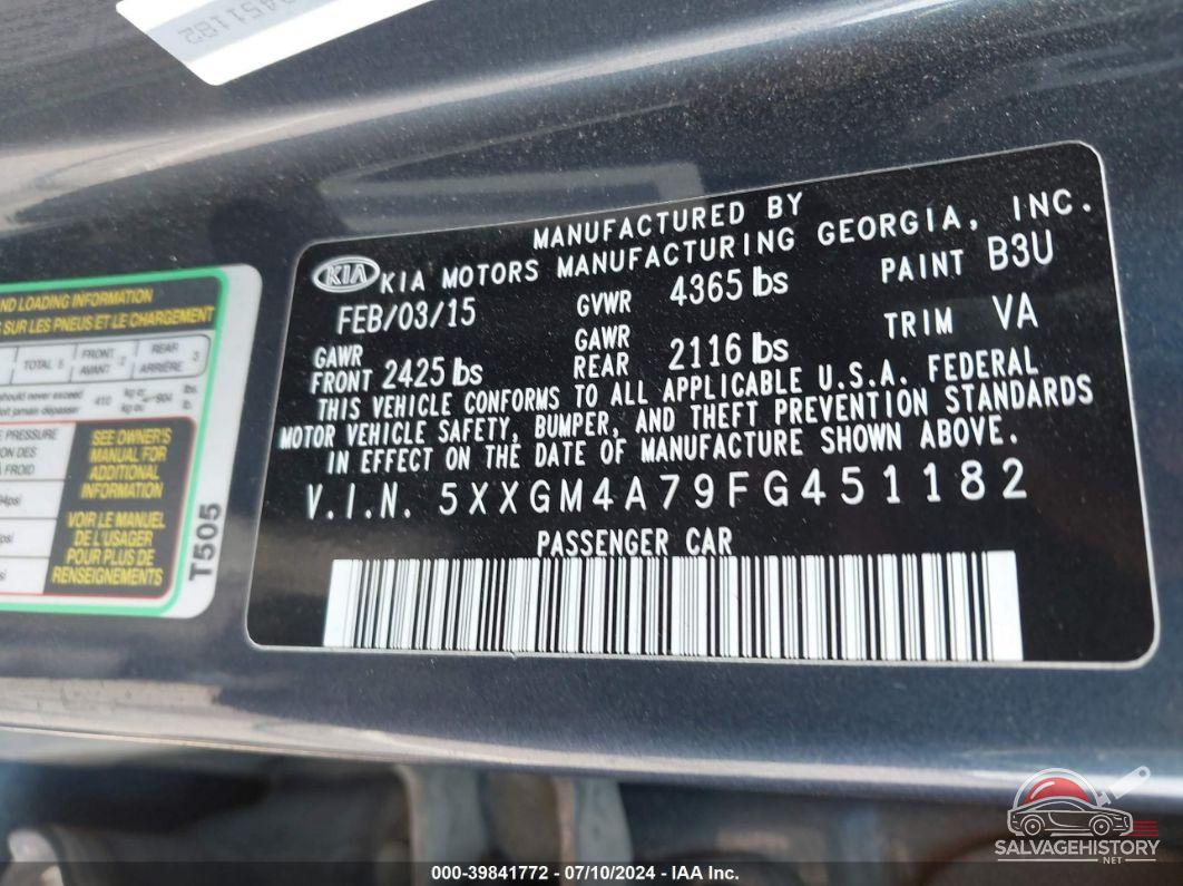 5XXGM4A79FG451182 2015 KIA OPTIMA photo no. 9