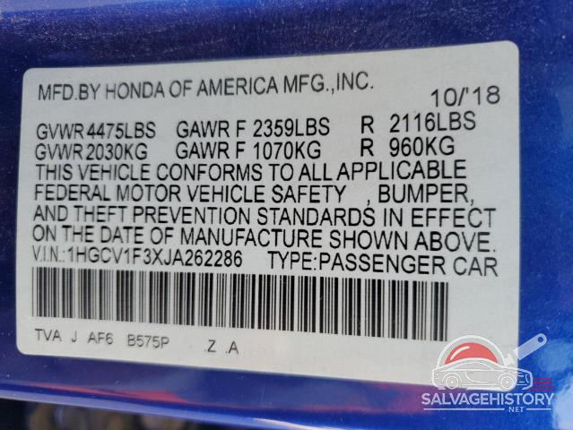 1HGCV1F3XJA262286 2018 HONDA ACCORD photo no. 13