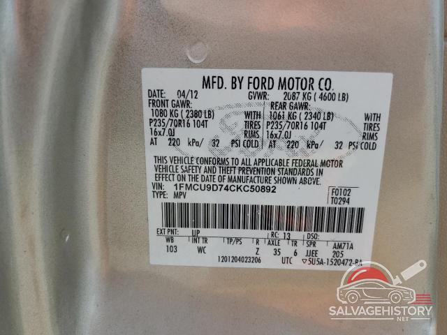 1FMCU9D74CKC50892 2012 FORD ESCAPE photo no. 13