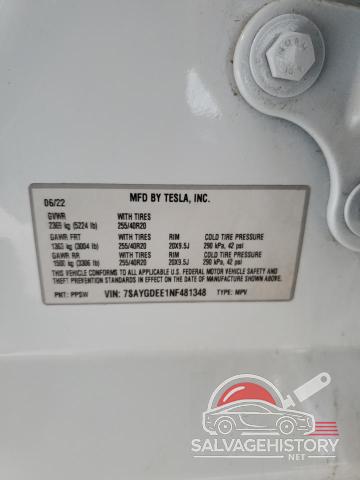7SAYGDEE1NF481348 2022 TESLA MODEL Y photo no. 13