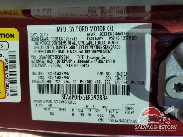 3FA6P0H75ER392834 2014 FORD FUSION photo no. 12