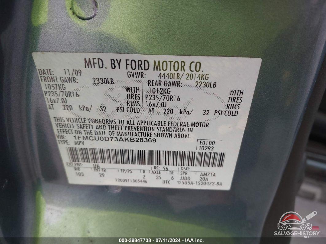 1FMCU0D73AKB28369 2010 FORD ESCAPE photo no. 9