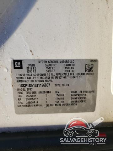 1GCPTDE10J1196807 2018 CHEVROLET COLORADO photo no. 12