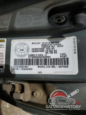 2T1BR32E64C829594 2004 TOYOTA COROLLA photo no. 12