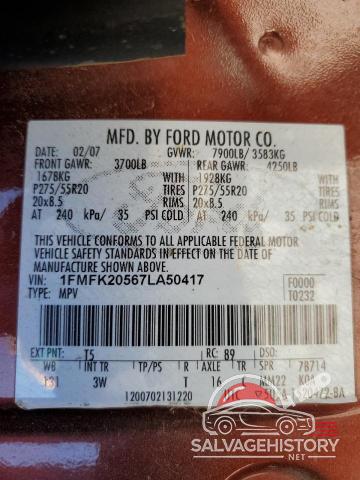 1FMFK20567LA50417 2007 FORD EXPEDITION photo no. 14