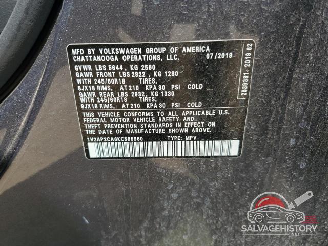 1V2AP2CA6KC585960 2019 VOLKSWAGEN ATLAS photo no. 13