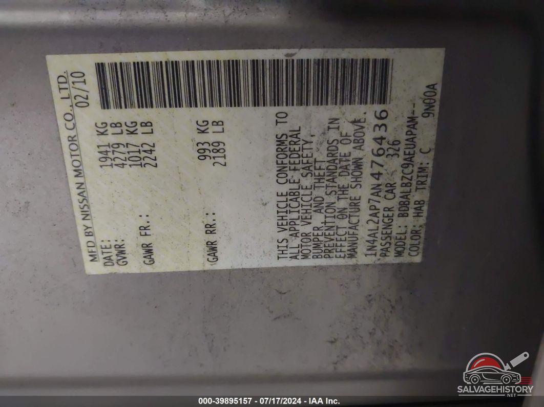 1N4AL2AP7AN476436 2010 NISSAN ALTIMA photo no. 9
