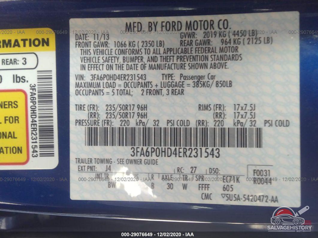 3FA6P0HD4ER231543 2014 FORD FUSION photo no. 9