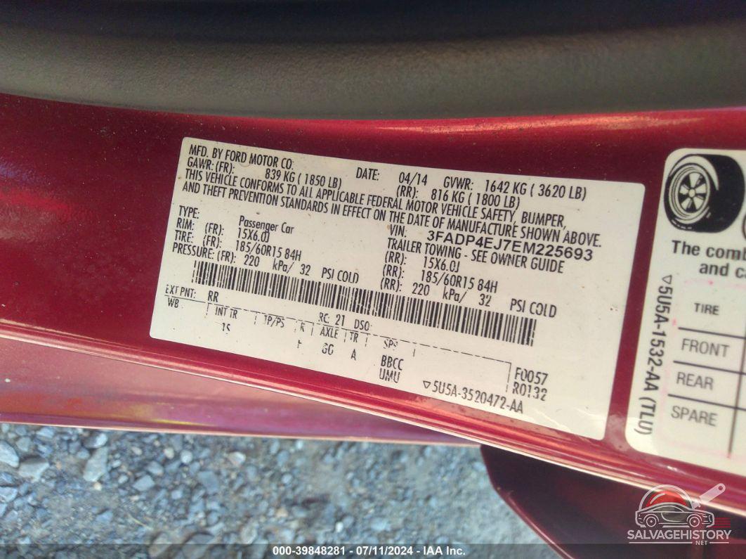 3FADP4EJ7EM225693 2014 FORD FIESTA photo no. 9