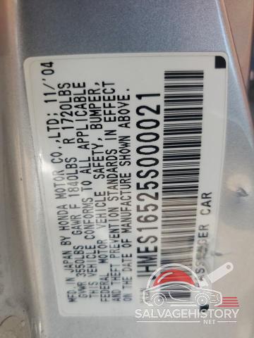 JHMES16525S000021 2005 HONDA CIVIC photo no. 12