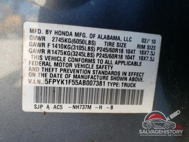 5FPYK1F55AB007381 2010 HONDA RIDGELINE photo no. 13