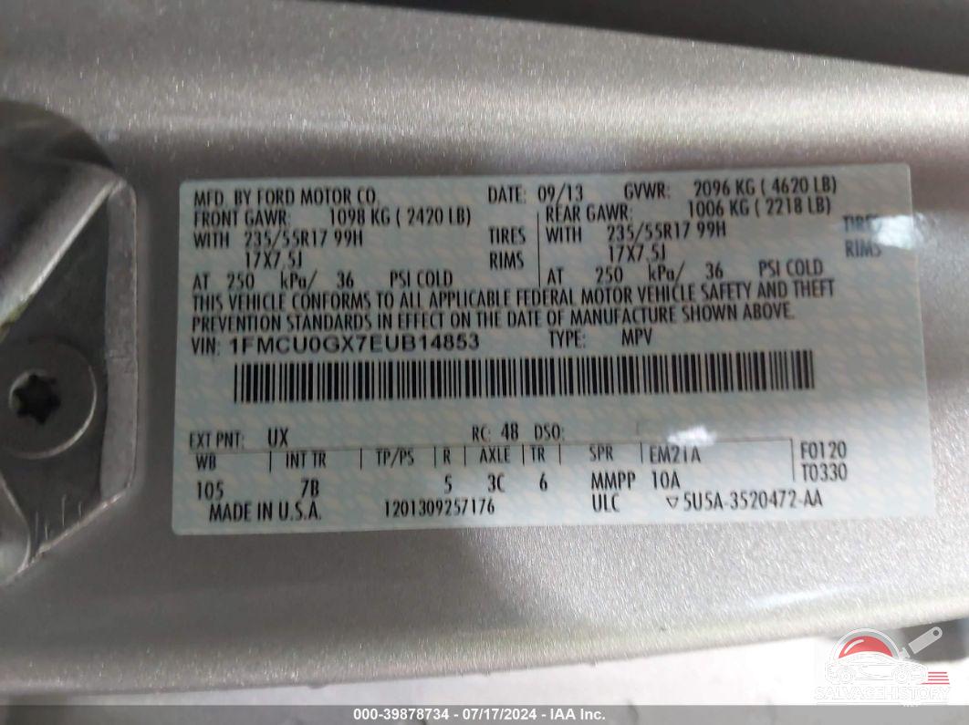 1FMCU0GX7EUB14853 2014 FORD ESCAPE photo no. 9