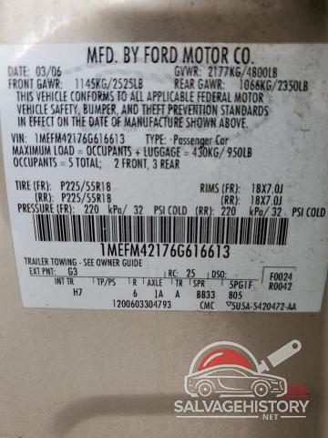 1MEFM42176G616613 2006 MERCURY MONTEGO photo no. 13