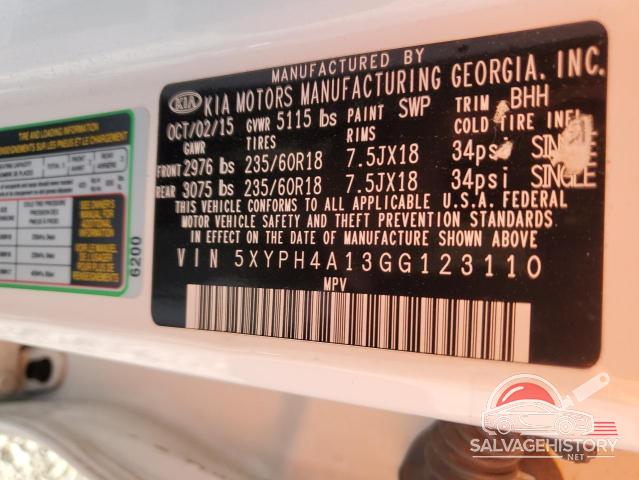 5XYPH4A13GG123110 2016 KIA SORENTO photo no. 13
