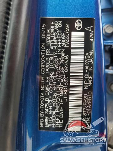 JTDKDTB3XF1097636 2015 TOYOTA PRIUS photo no. 13