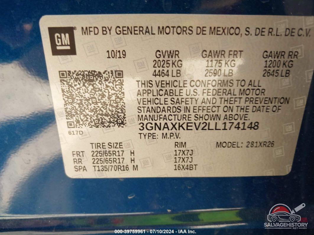 3GNAXKEV2LL174148 2020 CHEVROLET EQUINOX photo no. 9