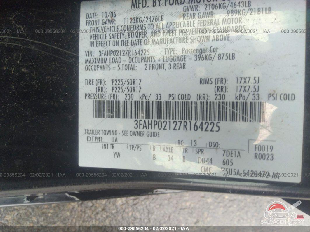 3FAHP02127R164225 2007 FORD FUSION photo no. 9