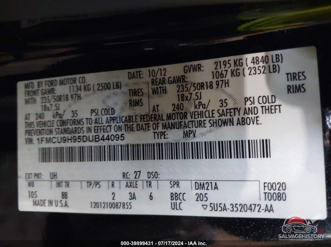 1FMCU9H95DUB44095 2013 FORD ESCAPE photo no. 9