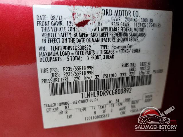1LNHL9DR9CG800892 2012 LINCOLN MKS photo no. 12