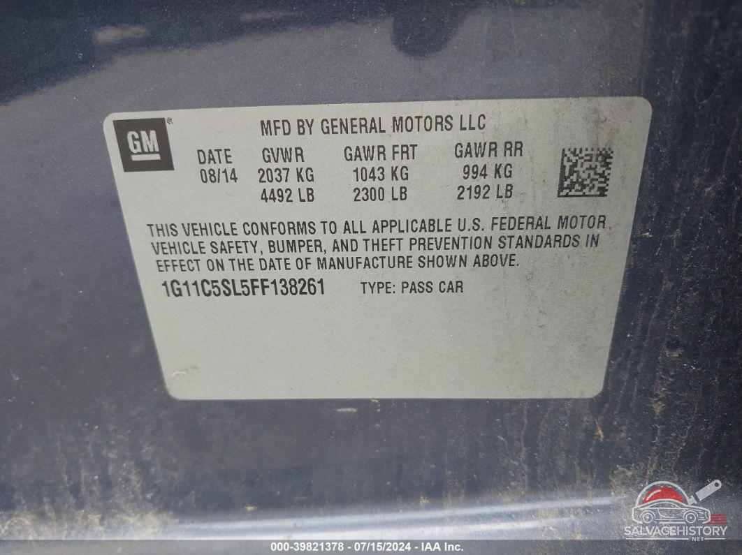 1G11C5SL5FF138261 2015 CHEVROLET MALIBU photo no. 9
