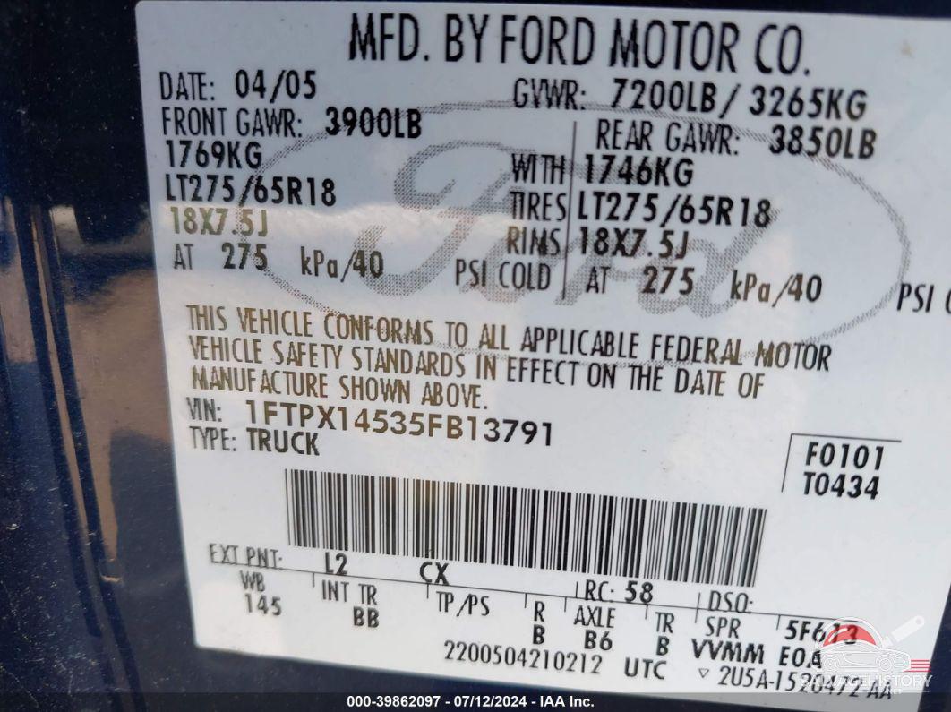 1FTPX14535FB13791 2005 FORD F-150 photo no. 9
