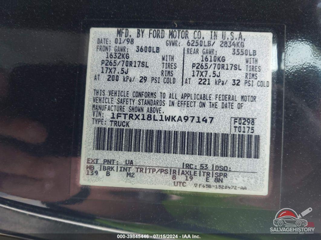 1FTRX18L1WKA97147 1998 FORD F150 photo no. 9