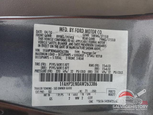 1FAHP3EN0AW263386 2010 FORD FOCUS photo no. 12