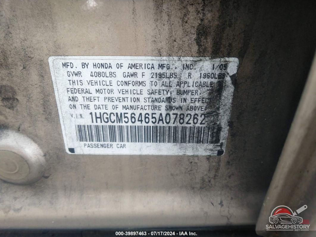 1HGCM56465A078262 2005 HONDA ACCORD photo no. 9