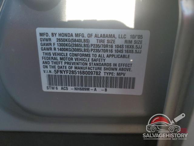 5FNYF28516B009782 2006 HONDA PILOT photo no. 14
