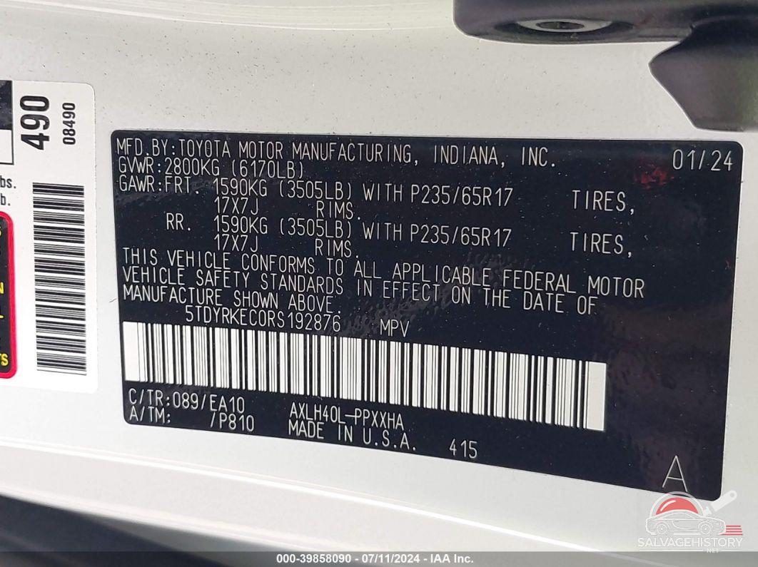 5TDYRKEC0RS192876 2024 TOYOTA SIENNA photo no. 9