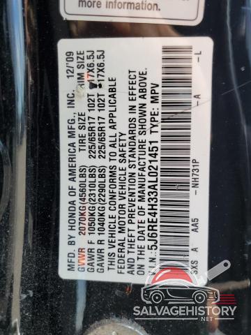 5J6RE4H33AL021451 2010 HONDA CRV photo no. 14