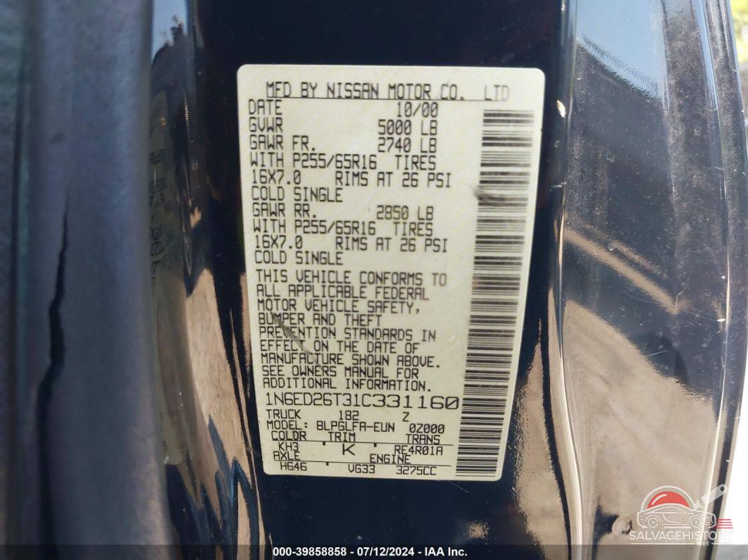 1N6ED26T31C331160 2001 NISSAN FRONTIER photo no. 9