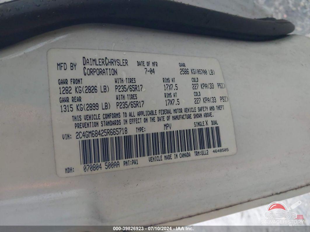 2C4GM68425R665718 2005 CHRYSLER PACIFICA photo no. 9