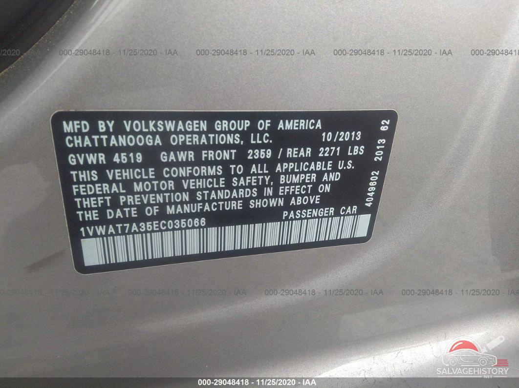 1VWAT7A35EC035066 2014 VOLKSWAGEN PASSAT photo no. 9