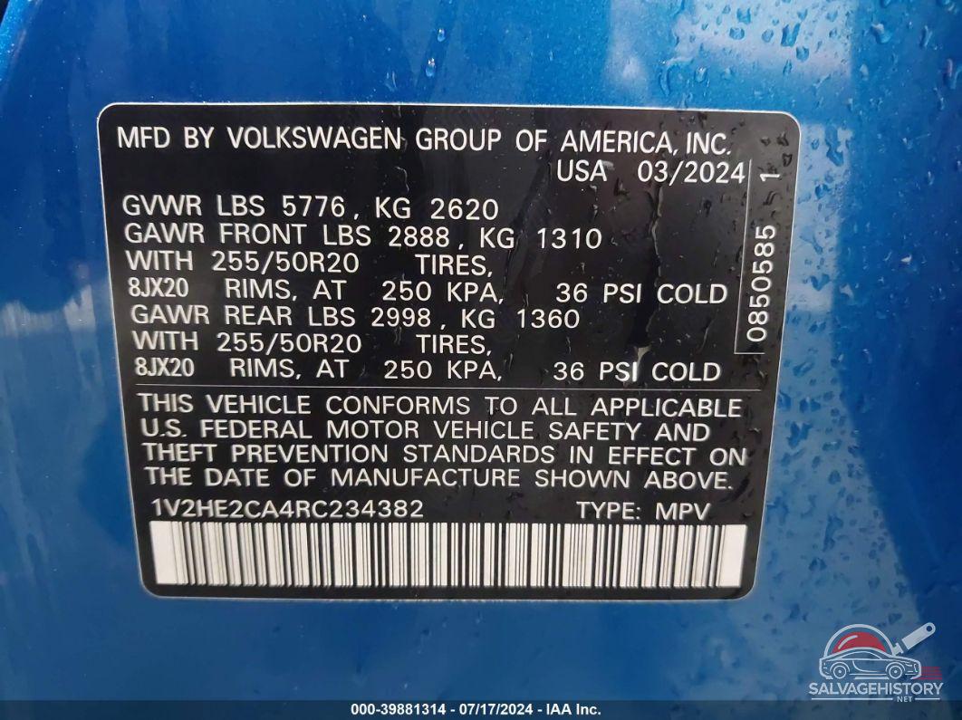 1V2HE2CA4RC234382 2024 VOLKSWAGEN ATLAS CROSS SPORT photo no. 9