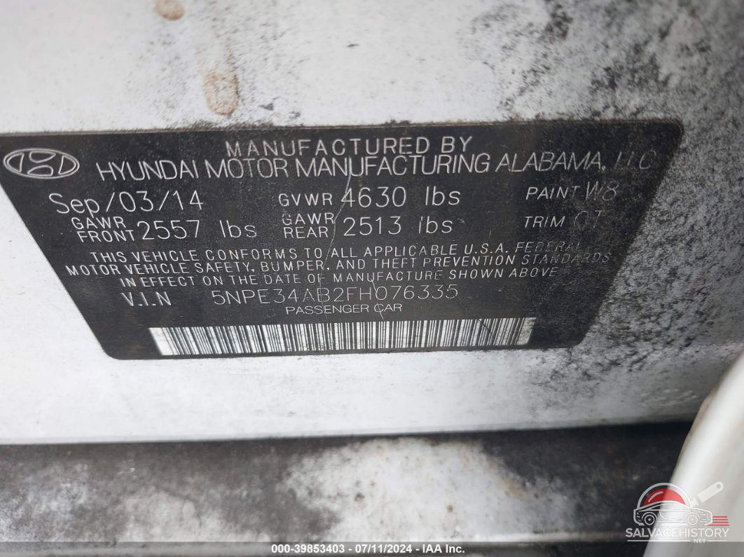 5NPE34AB2FH076335 2015 HYUNDAI SONATA photo no. 9