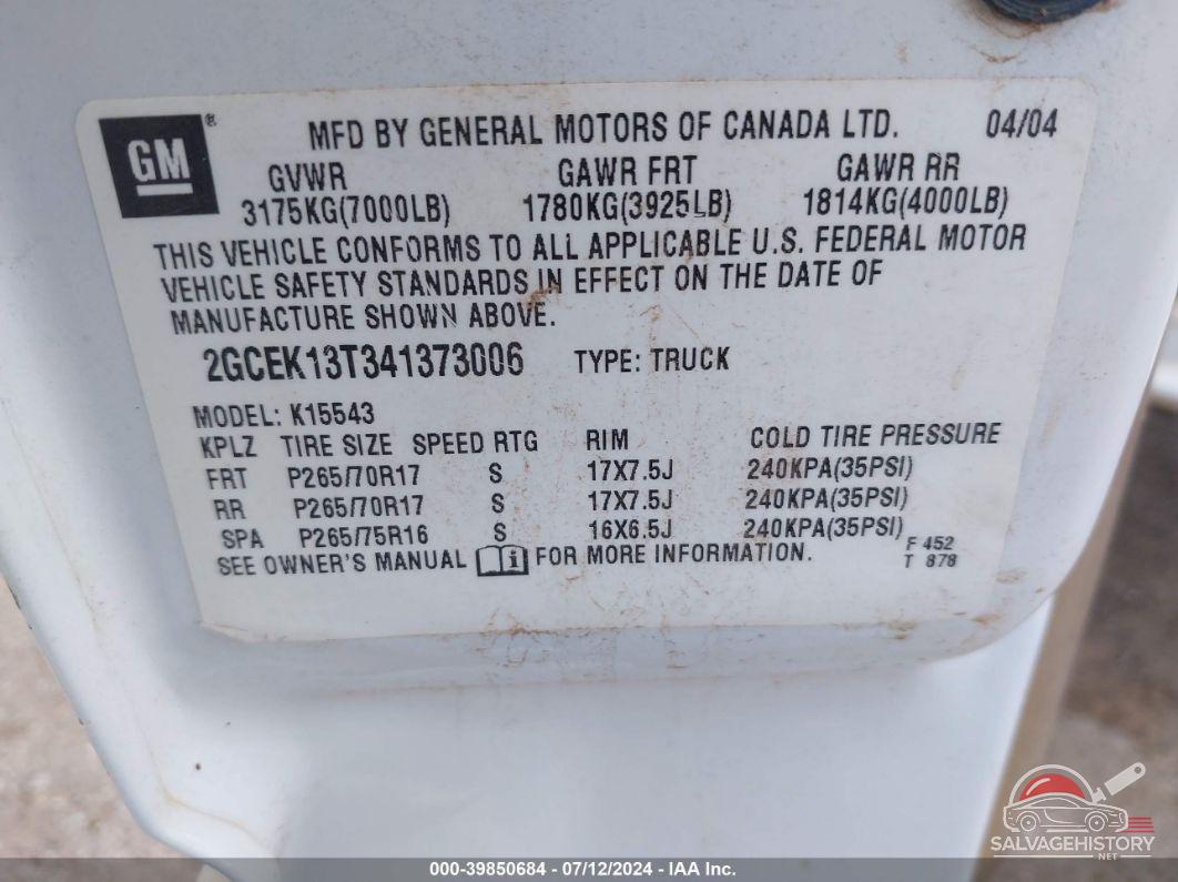 2GCEK13T341373006 2004 CHEVROLET SILVERADO 1500 photo no. 9