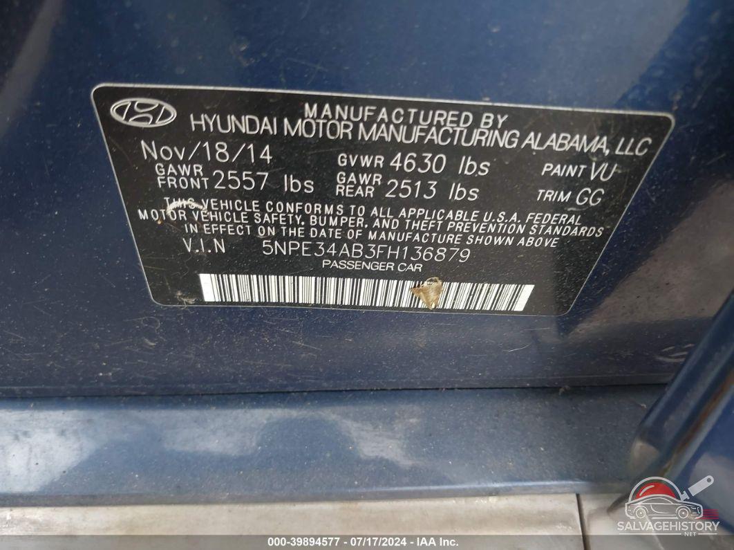 5NPE34AB3FH136879 2015 HYUNDAI SONATA photo no. 9