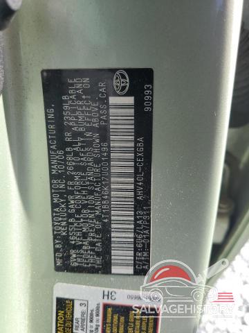 4T1BB46K17U001496 2007 TOYOTA CAMRY photo no. 12