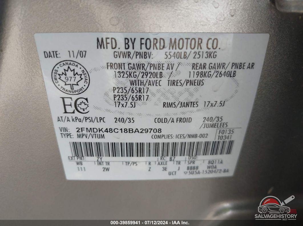 2FMDK48C18BA29708 2008 FORD EDGE photo no. 9