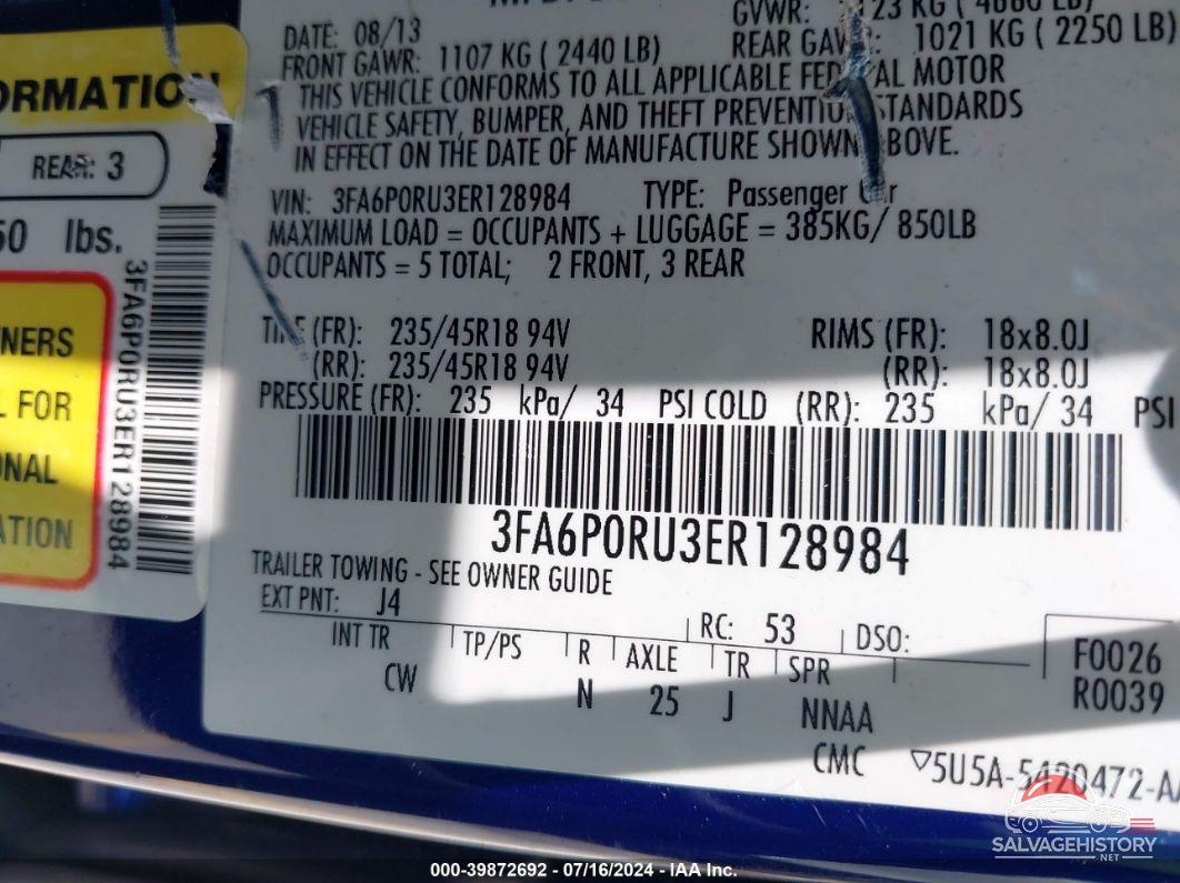 3FA6P0RU3ER128984 2014 FORD FUSION HYBRID photo no. 9