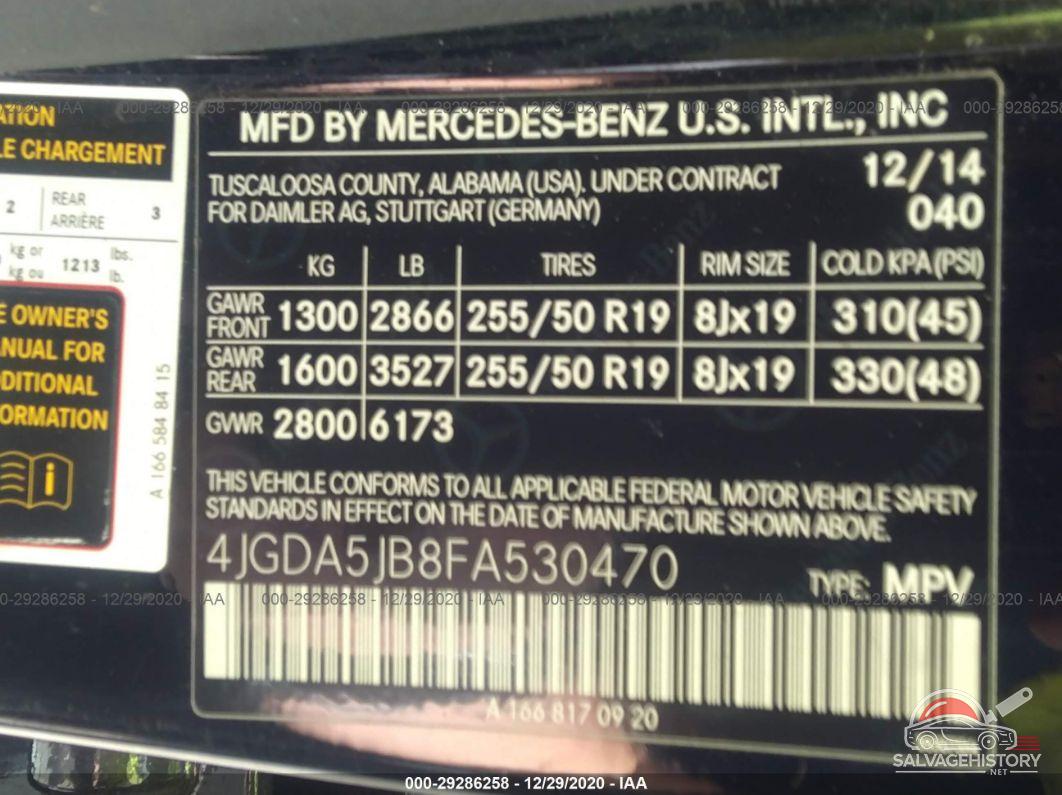 4JGDA5JB8FA530470 2015 MERCEDES-BENZ M-CLASS photo no. 9