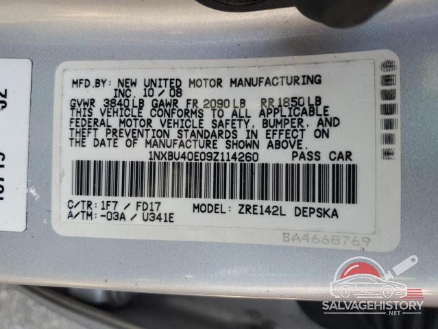 1NXBU40E09Z114260 2009 TOYOTA COROLLA photo no. 12