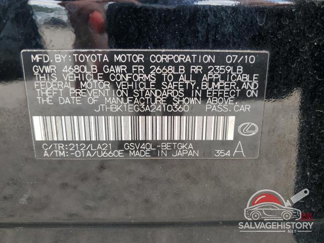 JTHBK1EG3A2410360 2010 LEXUS ES350 photo no. 13
