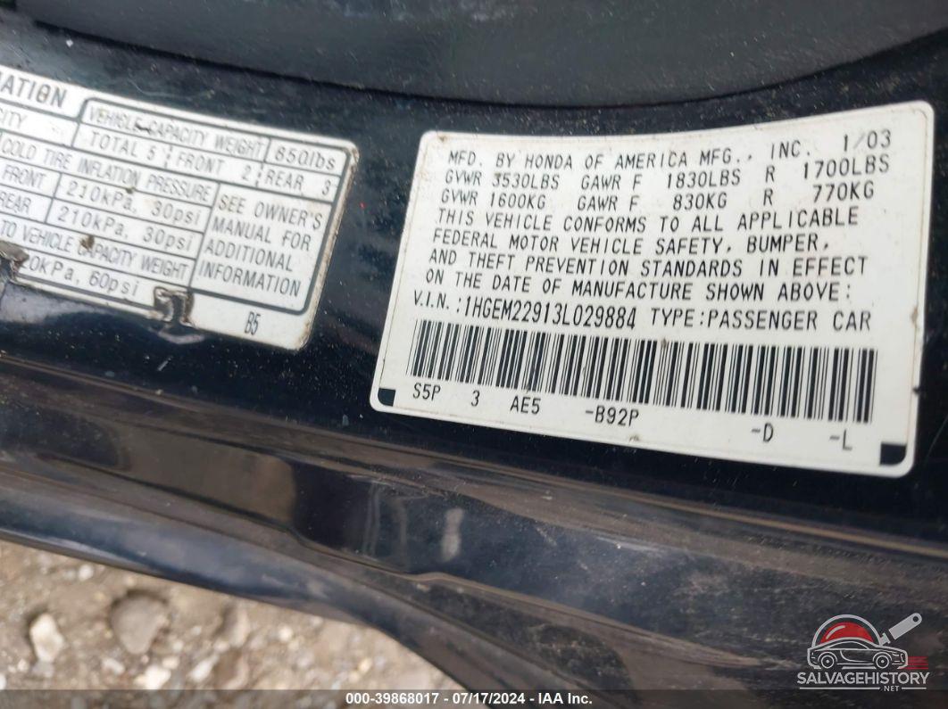 1HGEM22913L029884 2003 HONDA CIVIC photo no. 9
