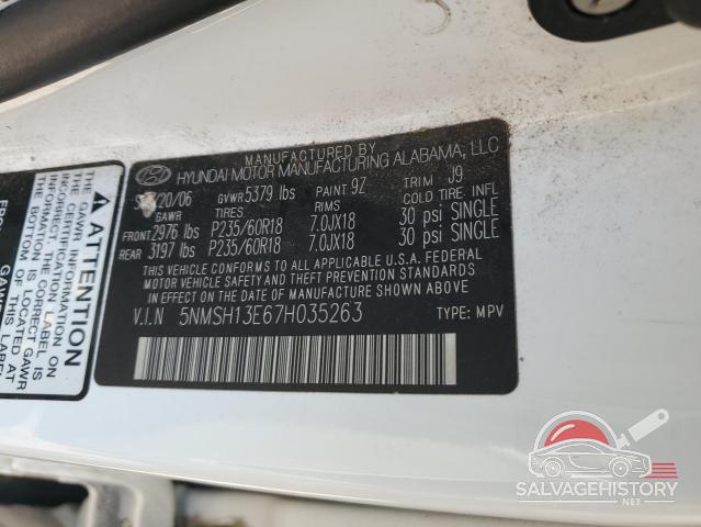 5NMSH13E67H035263 2007 HYUNDAI SANTA FE photo no. 12