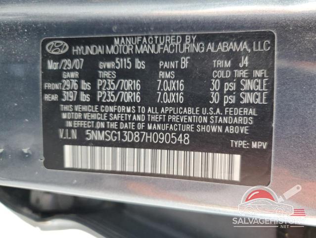 5NMSG13D87H090548 2007 HYUNDAI SANTA FE photo no. 12